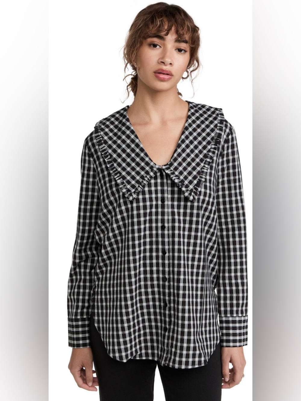NWT English Factory Check Ruffled Collar Shirt